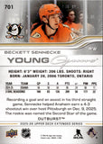2025-26 Beckett Sennecke Upper Deck Extended Series OUTBURST YOUNG GUNS ROOKIE RC #701 Anaheim Ducks