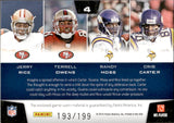 2012 Jerry Rice Terrell Owens Randy Moss Cris Carter Panini Totally Certified STITCHES IN TIME QUAD JERSEY 193/199 RELIC #4 49ers Vikings HOF