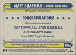 2022 Matt Chapman Topps Series 2 ALL-STAR 1987 DESIGN AUTO AUTOGRAPH #87ASA-MC Oakland A's