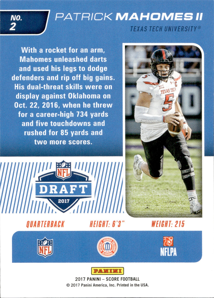 Patrick Mahomes Draft 2017 Score Rookie Card