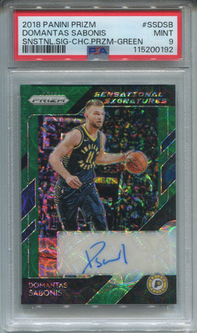 2018-19 Domantas Sabonis Panini Prizm GREEN SCOPE SENSATIONAL SIGNATURES AUTO 3/8 AUTOGRAPH PSA 9 #SSD-SB Indiana Pacers 0192