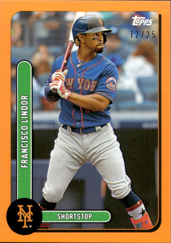 2021 Francisco Lindor Topps Brooklyn Collection ORANGE JERSEY NUMBER 12/25 #6 New York Mets
