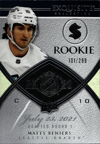 2022-23 Matty Beniers Upper Deck Exquisite Collection RETRO '08-09 ROOKIE 101/299 RC #08R-BE Seattle Kraken