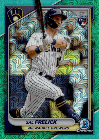 2024 Sal Frelick Topps Bowman Chrome MEGA BOX AQUA REFRACTOR ROOKIE 32/125 Milwaukee Brewers #39