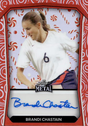 2024 Brandi Chastain Leaf Happy Holidays CANDY CANE RED REFRACTOR AUTO 1/1 ONE OF ONE AUTOGRAPH #HHA-BC2 Team USA Soccer