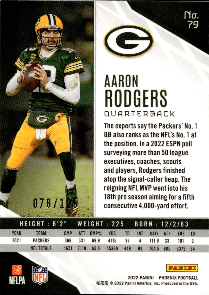 Green Bay Packers Aaron Rodgers 2022 Elite FIELD VISION GREEN Football Card