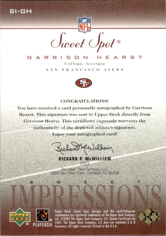 2002 Garrison Hearst Upper Deck Sweet Spot SWEET IMPRESSIONS AUTO 101/