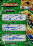 2024 Trey Yesavage Hagen Smith Brandon Sproat Leaf Baseball Nation GREEN SHIMMER EMERGENCE 3 TRIPLE ROOKIE AUTO 3/5 AUTOGRAPH RC #E3-4 Blue Jays White Sox Mets
