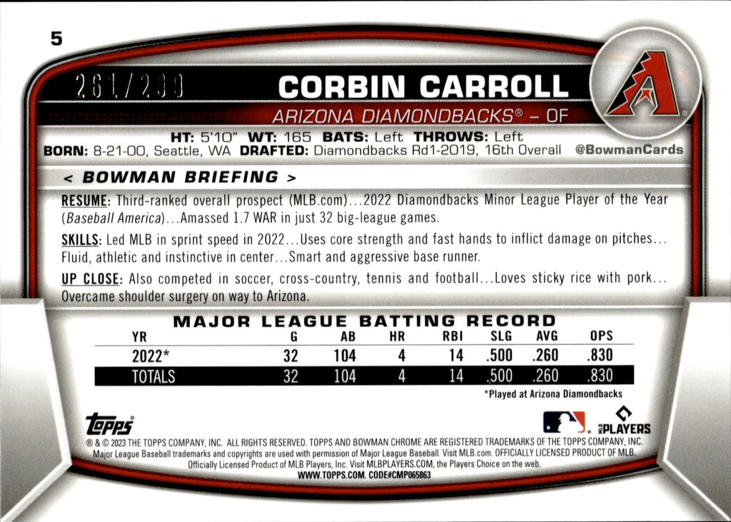 Arizona Diamondbacks: Corbin Carroll 2023 - Officially Licensed