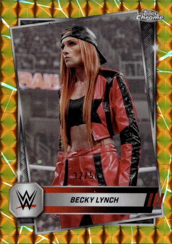 2025 Becky Lynch Topps Chrome WWE GOLD GEOMETRIC REFRACTOR 32/50 #133 Monday Night Raw