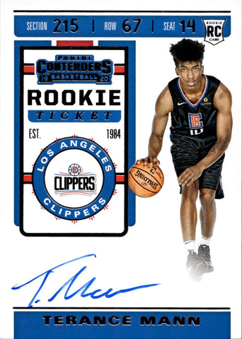2019-20 Terance Mann Panini Contenders ROOKIE TICKET AUTO Los Angeles Clippers #135