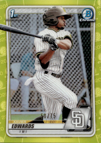 2020 Xavier Edwards Bowman Chrome PROSPECT 1ST BOWMAN YELLOW REFRACTOR 50/75 #BCP-10 San Diego Padres