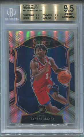 2020-21 Tyrese Maxey Panini Select HOLO SILVER CONCOURSE LEVEL ROOKIE RC BGS 9.5 #81 Philadelphia 76ers 4794