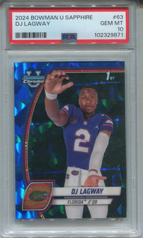 2024 DJ Lagway Bowman University Chrome 1ST BOWMAN SAPPHIRE EDITION PSA 10 #63 Florida Gators 9871
