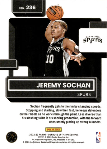 2022-23 Jeremy Sochan Donruss Optic RATED ROOKIE #236 San Antonio Spurs