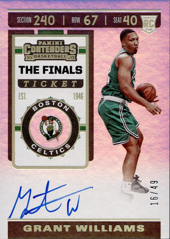 2019-20 Grant Williams Panini Contenders THE FINALS ROOKIE TICKET AUTO 16/49 Boston Celtics #109