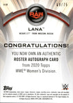 2020 Lana Topps WWE Women's Division GREEN AUTO 69/75 AUTOGRAPH #A-LN Monday Night Raw