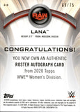 2020 Lana Topps WWE Women's Division GREEN AUTO 69/75 AUTOGRAPH #A-LN Monday Night Raw