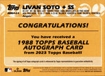 2023 Livan Soto Topps Series 1 ROOKIE 1988 TOPPS AUTO AUTOGRAPH RC #88BA-LS Anaheim Angels