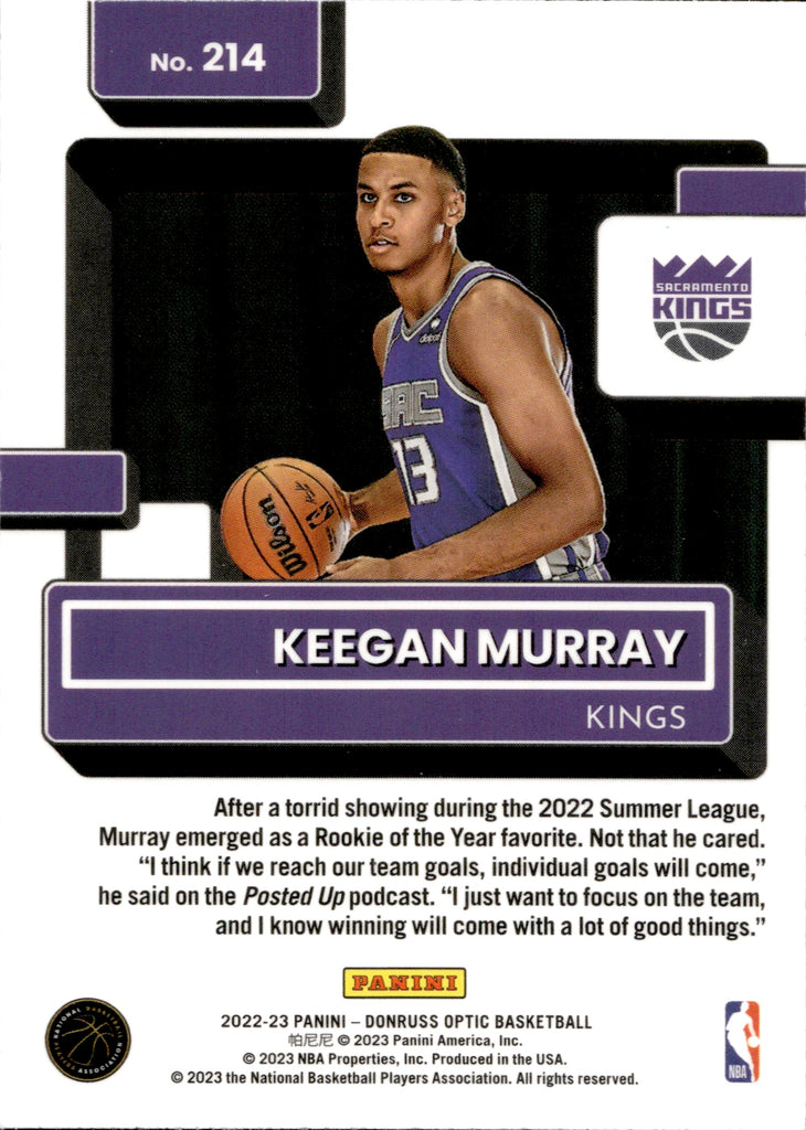 2022-23 Keegan Murray Donruss Optic RATED ROOKIE #214 Sacramento Kings