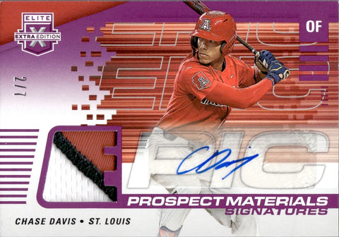 2023 Chase Davis Panini Elite Extra Edition PROSPECT MATERIALS PATCH AUTO 2/7 AUTOGRAPH RELIC #EMS-CD St. Louis Cardinals