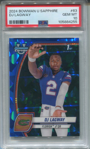 2024 DJ Lagway Bowman University Chrome 1ST BOWMAN SAPPHIRE EDITION PSA 10 #63 Florida Gators 4255