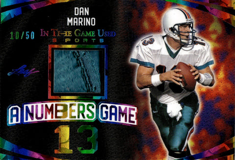 2024 Dan Marino Leaf In the Game Used RAINBOW FOIL A NUMBERS GAME JERSEY 10/50 RELIC #ANG-06 Miami Dolphins HOF