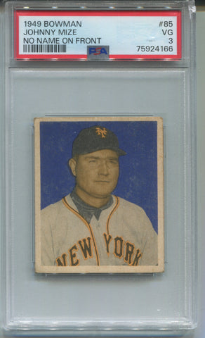 1949 Johnny Mize Bowman NO NAME ON FRONT PSA 3 #85 New York Giants HOF 4166