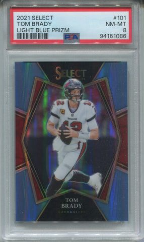 2021 Tom Brady Panini Select LIGHT BLUE PRIZM 82/99 PREMIER LEVEL PSA 8 #101 Tampa Bay Buccaneers 1086