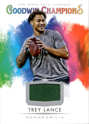 2021 Trey Lance Upper Deck Goodwin Champions ROOKIE JERSEY RELIC RC #SM-LA San Francisco 49ers