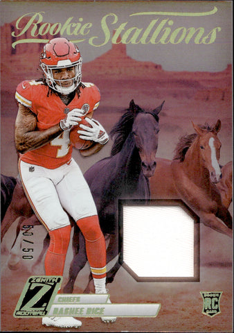 2023 Rashee Rice Panini Zenith ROOKIE STALLIONS PATCH 50/50 RELIC RC #RS-RRE Kansas City Chiefs