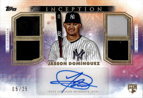 2024 Jasson Dominguez Topps Inception ROOKIE QUAD GLOVE JERSEY AUTO 05/25 AUTOGRAPH RELIC RC #QRA-JD New York Yankees