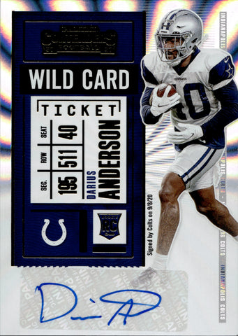 2020 Darius Anderson Panini Contenders WILD CARD TICKET ROOKIE AUTO AUTOGRAPH #297 Dallas Cowboys