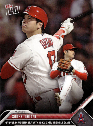 2023 Shohei Ohtani Topps Now 6TH EVER IN MODERN ERA WITH 10K & 2 HR IN A SINGLE GAME #505 Anaheim Angels 3