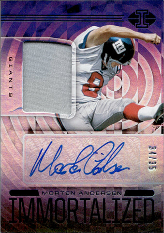 2020 Morten Andersen Panini Illusions IMMORTALIZED BLACK JERSEY AUTO 34/35 AUTOGRAPH RELIC #IJ-MAN New York Giants HOF