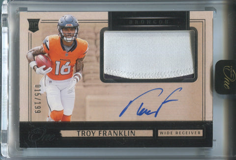 2024 Troy Franklin Panini One ROOKIE JUMBO PATCH AUTO 015/199 AUTOGRAPH RELIC #12 Denver Broncos