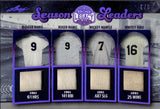 2025 Roger Maris Mickey Mantle Whitey Ford Leaf Bronx Legacy PURPLE FOIL SEASON LEADERS QUAD JERSEY 6/8 RELIC #SL-9 New York Yankees