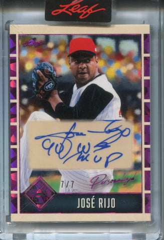 2025 Jose Rijo Leaf Seasons in The Sun PINK FOIL PERSONALIZED 90WS MVP AUTO 2/7 AUTOGRAPH #P-JR1 Cincinnati Reds