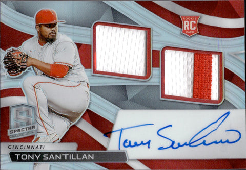 2022 Tony Santillan Panini Spectra ROOKIE DUAL PATCH JERSEY AUTO AUTOGRAPH RELIC RC #RDJA-TS Cincinnati Reds