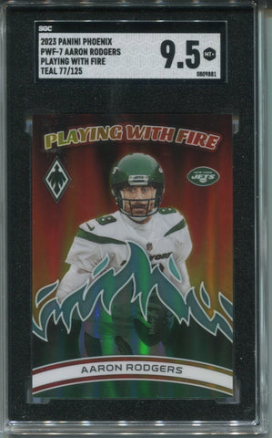 2023 Aaron Rodgers Panini Phoenix TEAL PLAYING WITH FIRE 077/125 SGC 9.5 #PWF-7 New York Jets 9881