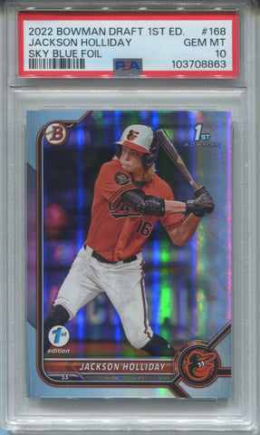 2022 Jackson Holliday Bowman Draft 1ST EDITION LIGHT BLUE FOIL 1ST BOWMAN PSA 10 #168 Baltimore Orioles 8863