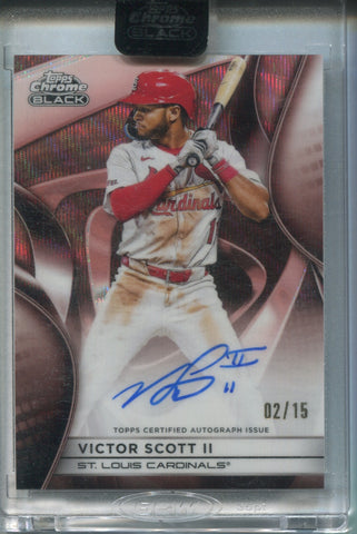 2025 Victor Scott II Topps Chrome Black PINK WAVE REFRACTOR AUTO 02/15 AUTOGRAPH #CBA-VS St. Louis Cardinals *Case Scratches*