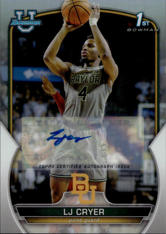 2023 LJ Cryer Topps Bowman Chrome University REFRACTOR 1ST BOWMAN AUTO 352/499 Baylor Bears #87
