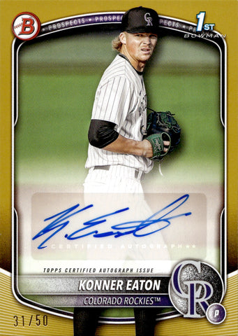 2025 Konner Eaton Bowman 1ST BOWMAN YELLOW PAPER PROSPECT 31/50 RETAIL #BOA-KE Colorado Rockies