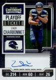 2023 Zach Charbonnet Panini Contenders ROOKIE PLAYOFF TICKET AUTO JERSEY NUMBER 026/149 AUTOGRAPH RC #141 Seattle Seahawks