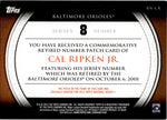 2012 Cal Ripken Jr. Topps Series 1 COMMEMORATIVE RETIRED NUMBER PATCH Baltimore Orioles #RN-CR