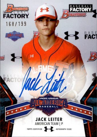 2018 Jack Leiter Bowman BASEBALL FACTORY ALL AMERICAN AUTO 168/199 AUTOGRAPH #UAA-12 Texas Rangers
