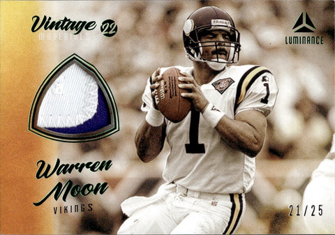 2022 Warren Moon Panini Luminance GREEN VINTAGE MATERIALS PATCH 21/25 RELIC #VM-WMO Minnesota Vikings HOF