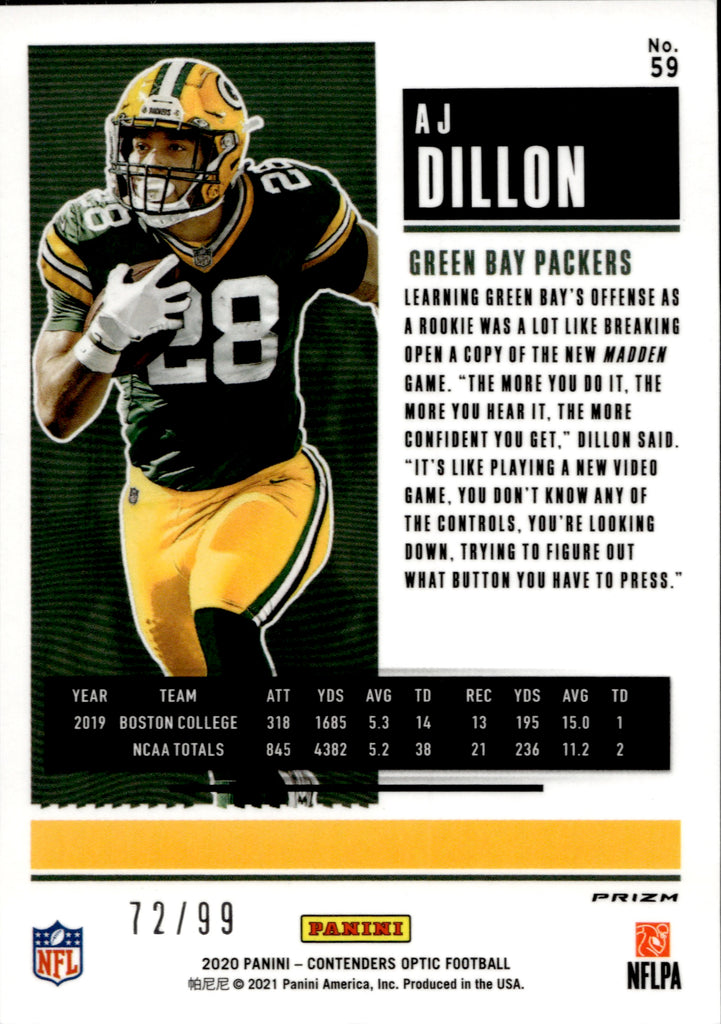 AJ Dillon Green Bay Packers Panini Mosaic Football Rookie Card
