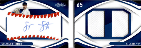 2022 Spencer Strider Panini Absolute ROOKIE MATERIAL SIGNATURES BOOKLET DUAL JERSEY AUTO 02/99 AUTOGRAPH RELIC RC #146 Atlanta Braves